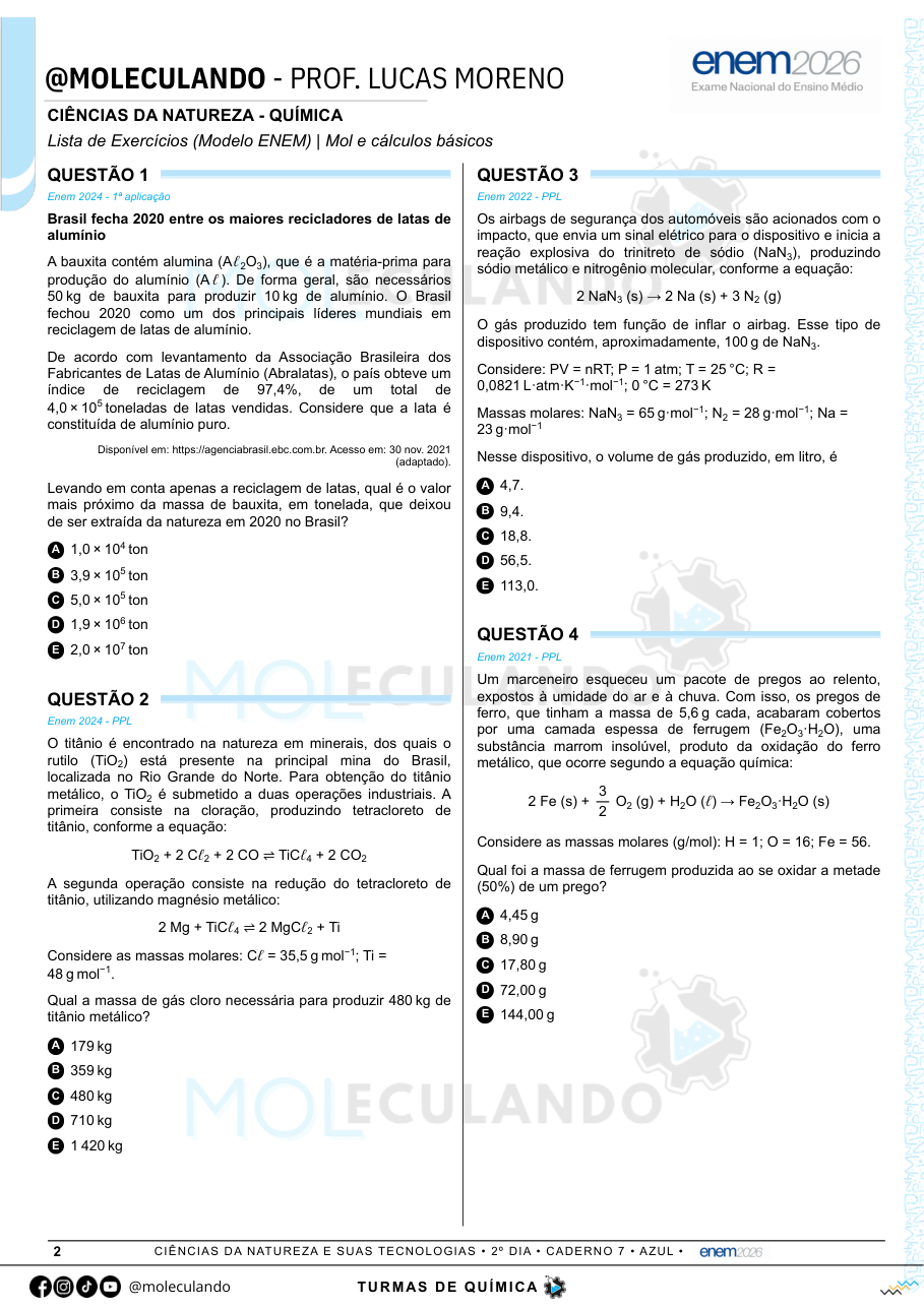 Página de questões de uma lista do CP10
